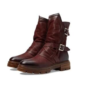 Miz Mooz NYC Biggs Boots Merlot Size 38 EU 7.5/8 US NIB Dual Buckled Straps Boho